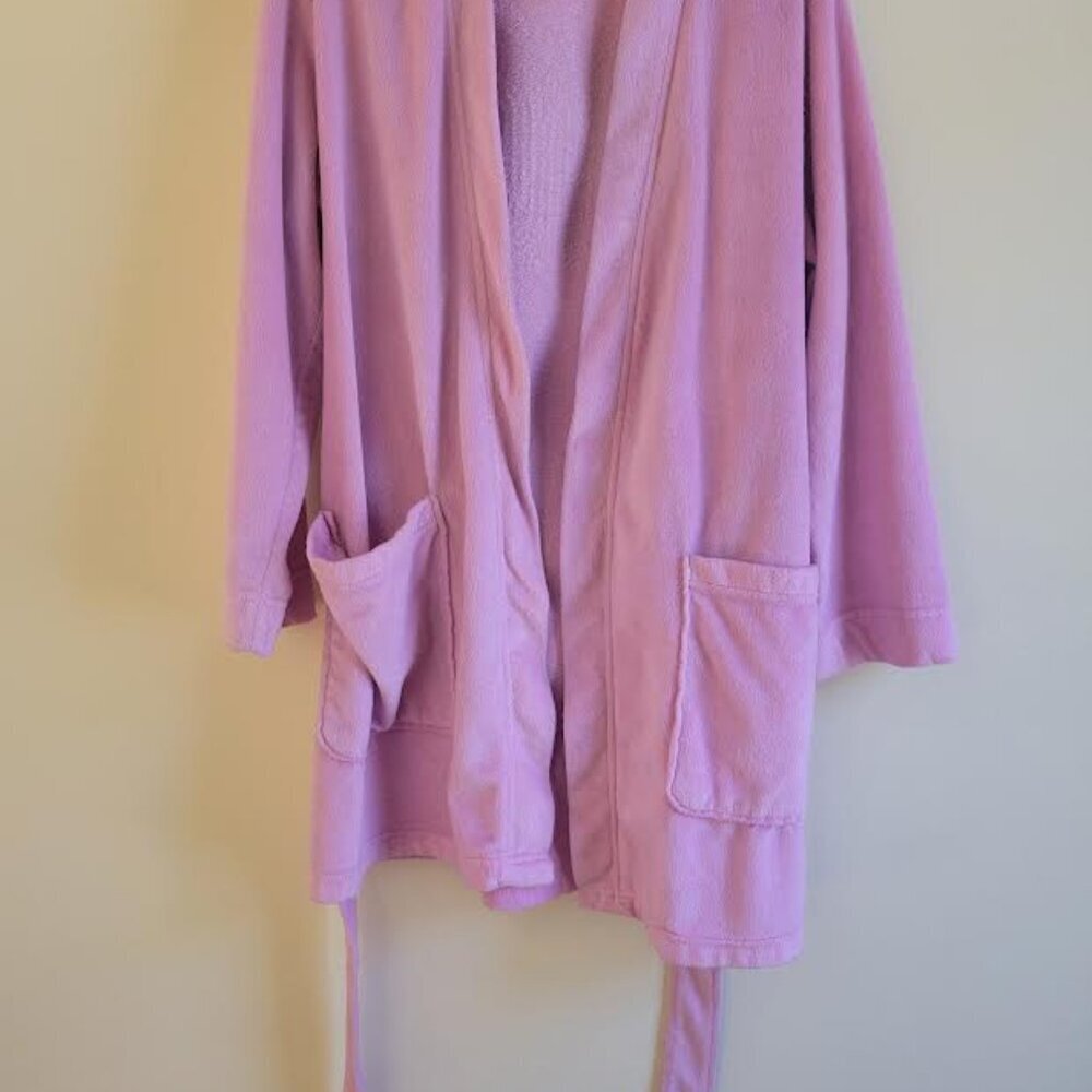 Y2K Plush Pink Robe Rhinestone Heart Back Size Small EUC - Picture 4 of 4